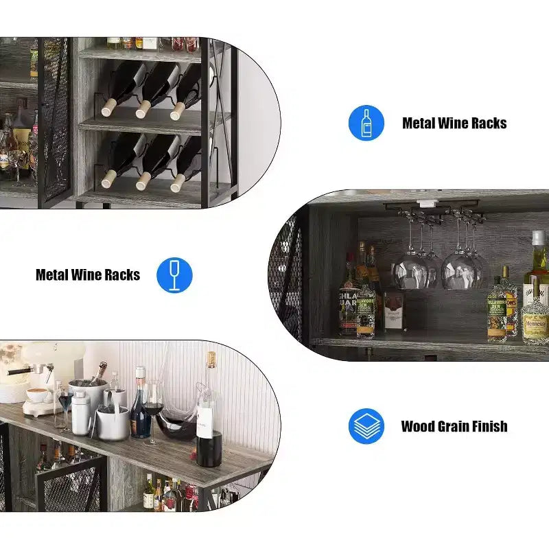 Mobile Bar 55, Moderno Armadietto per Liquori con Portabottiglie e Anta in Rete, Credenza/Buffet da Cucina per Soggiorno, Cucina, Ingresso