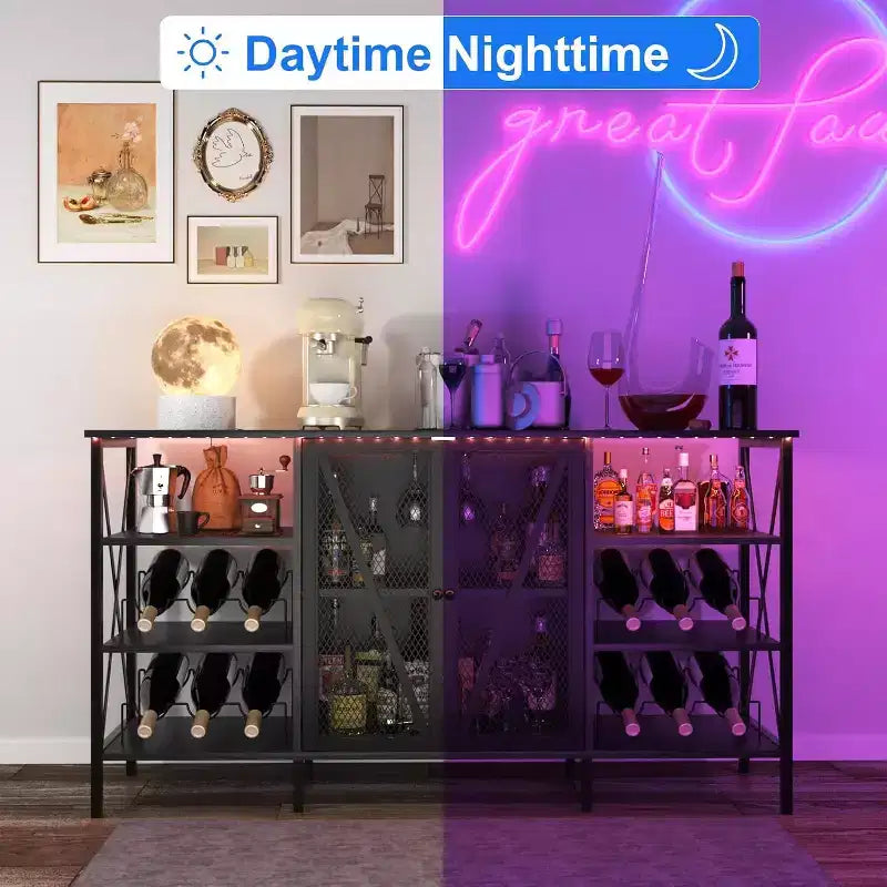 Mobile Bar 55, Moderno Armadietto per Liquori con Portabottiglie e Anta in Rete, Credenza/Buffet da Cucina per Soggiorno, Cucina, Ingresso