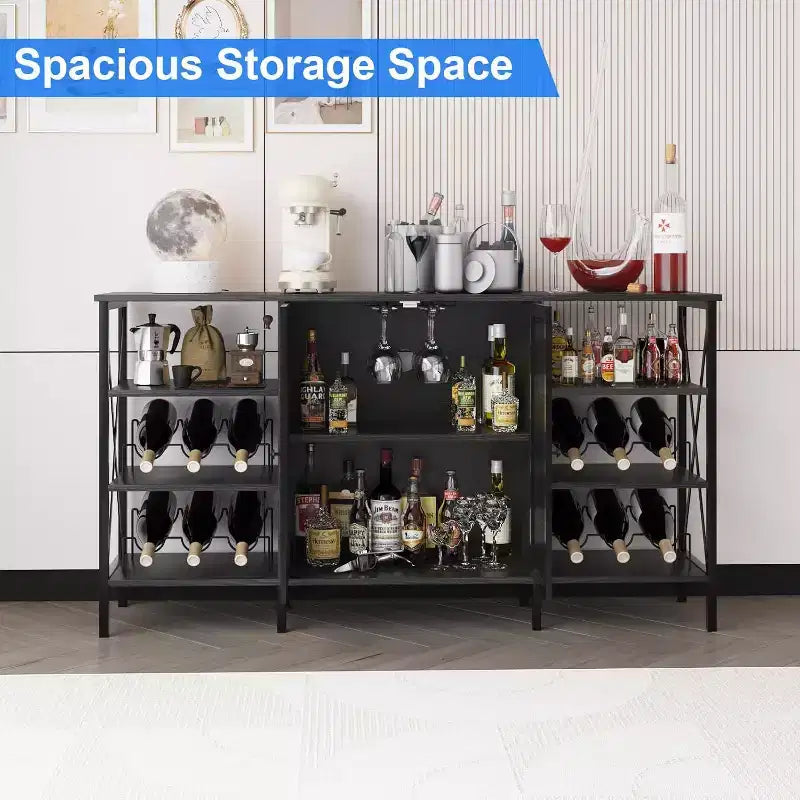 Mobile Bar 55, Moderno Armadietto per Liquori con Portabottiglie e Anta in Rete, Credenza/Buffet da Cucina per Soggiorno, Cucina, Ingresso