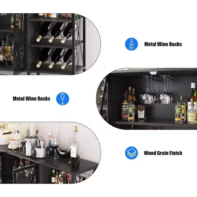 Mobile Bar 55, Moderno Armadietto per Liquori con Portabottiglie e Anta in Rete, Credenza/Buffet da Cucina per Soggiorno, Cucina, Ingresso