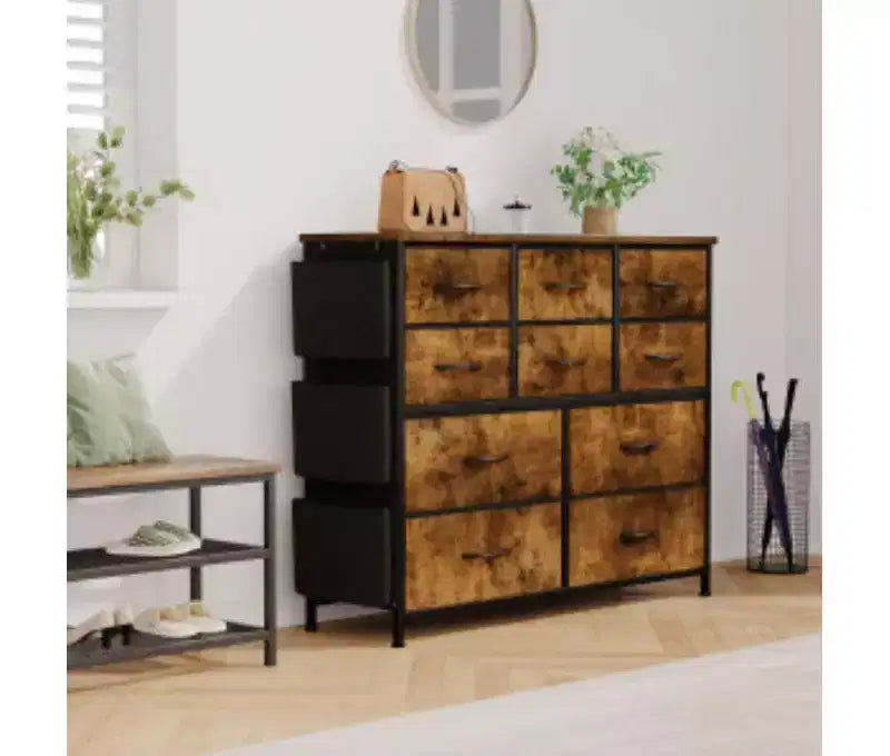 Cassettiera in tessuto a 10 cassetti con struttura in ferro+MDF+PB, tessuto non tessuto cationico