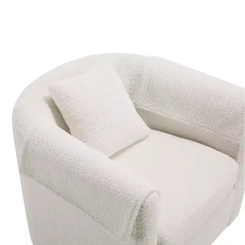 Poltrona Girevole Moderna con Pouf, Poltrona a Botte in Ciniglia con Cuscino Schienale Rimovibile e 2 Copribraccioli, Poltrona da Lettura