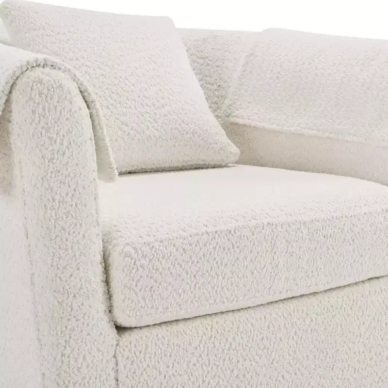 Poltrona Girevole Moderna con Pouf, Poltrona a Botte in Ciniglia con Cuscino Schienale Rimovibile e 2 Copribraccioli, Poltrona da Lettura