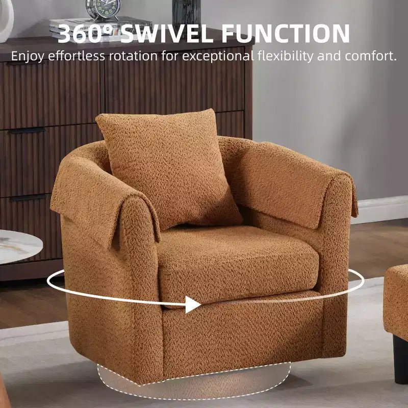 Poltrona Girevole Moderna con Pouf, Poltrona a Botte in Ciniglia con Cuscino Schienale Rimovibile e 2 Copribraccioli, Poltrona da Lettura