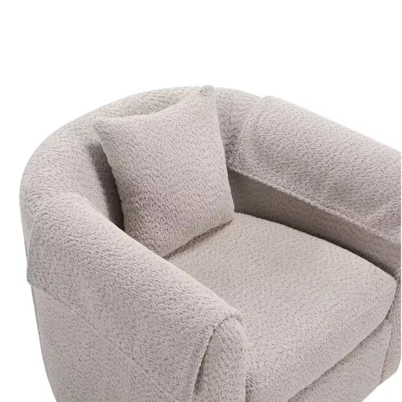 Poltrona Girevole Moderna con Pouf, Poltrona a Botte in Ciniglia con Cuscino Schienale Rimovibile e 2 Copribraccioli, Poltrona da Lettura