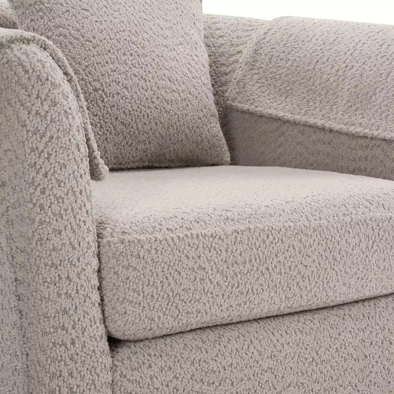 Poltrona Girevole Moderna con Pouf, Poltrona a Botte in Ciniglia con Cuscino Schienale Rimovibile e 2 Copribraccioli, Poltrona da Lettura