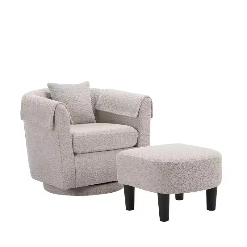  Modern Swivel Accent Chair with Ottoman Set, Chenille Barrel Chairs with Removable Back Pillow & 2 Armrest Covers, Reading Chair