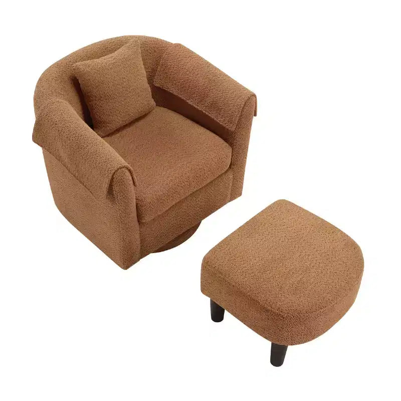 Poltrona Girevole Moderna con Pouf, Poltrona a Botte in Ciniglia con Cuscino Schienale Rimovibile e 2 Copribraccioli, Poltrona da Lettura