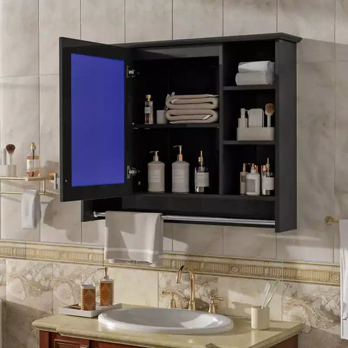 Armadietto da bagno a parete da 36 pollici, armadietto dei medicinali a parete con portasciugamani e mensole aperte, mobiletto pensile galleggiante sopra il WC per il bagno