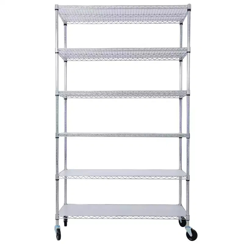  6 Tier 6000LBS NSF Metal Wire Shelving, Heavy Duty Adjustable Storage Rack with Wheels & Shelf Liners (Chrome)