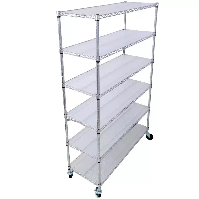 Scaffalatura in Filo Metallico NSF a 6 Livelli 6000LBS, Scaffale di Stoccaggio Regolabile Heavy Duty con Ruote e Fodere per Ripiani (Cromo)