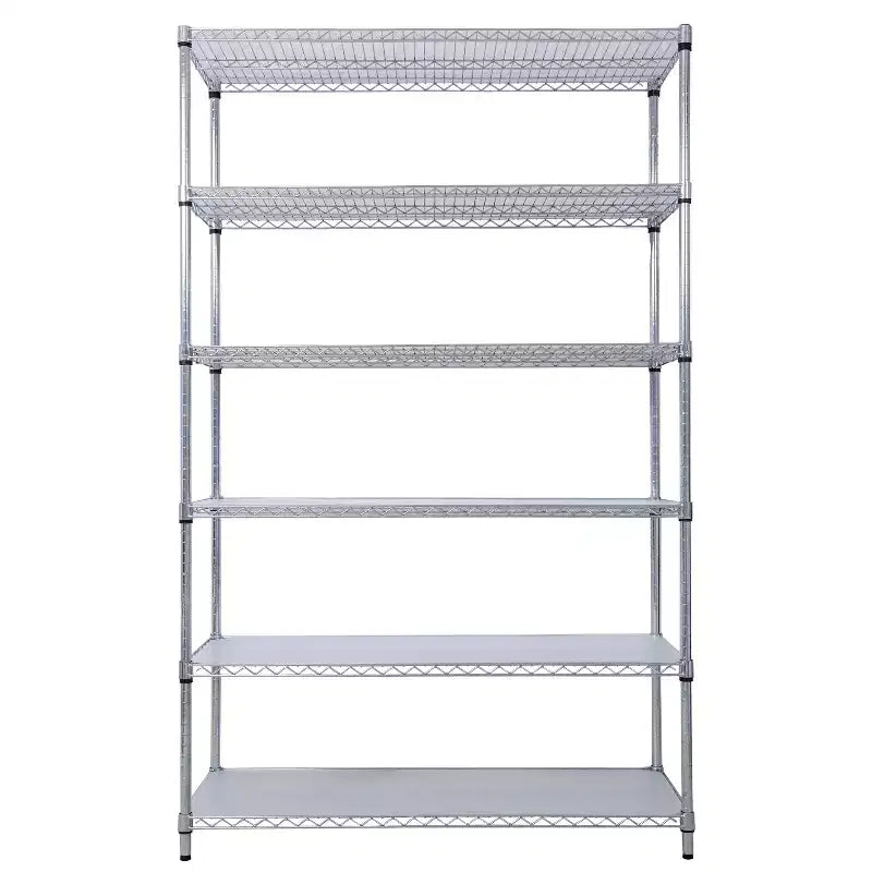 Scaffalatura in Filo Metallico NSF a 6 Livelli 6000LBS, Scaffale di Stoccaggio Regolabile Heavy Duty con Ruote e Fodere per Ripiani (Cromo)