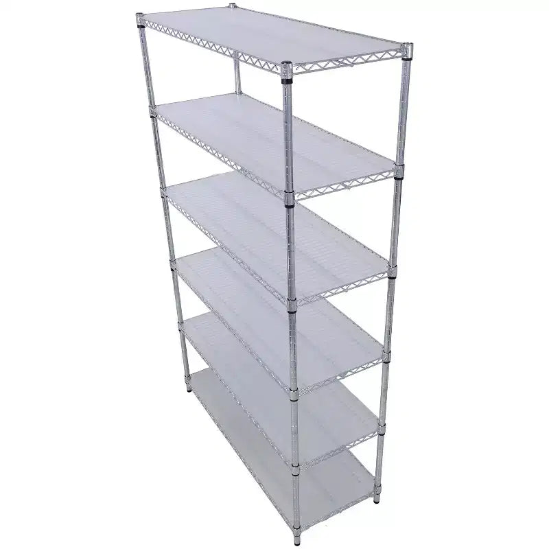 Scaffalatura in Filo Metallico NSF a 6 Livelli 6000LBS, Scaffale di Stoccaggio Regolabile Heavy Duty con Ruote e Fodere per Ripiani (Cromo)