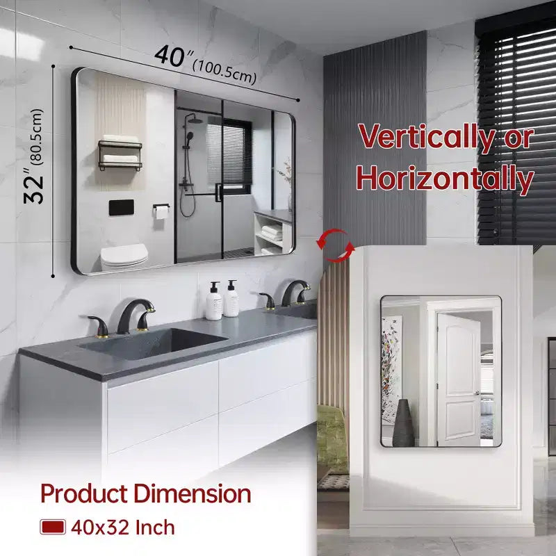 Specchio da bagno con vetro temperato, specchio da parete moderno 40X30, orizzontale/verticale