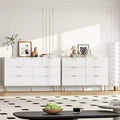  7 Drawer Dresser 55 Inch Wide, Fluted Wood Double Dresser Metal Handles for Bedroom Living Room Hallway