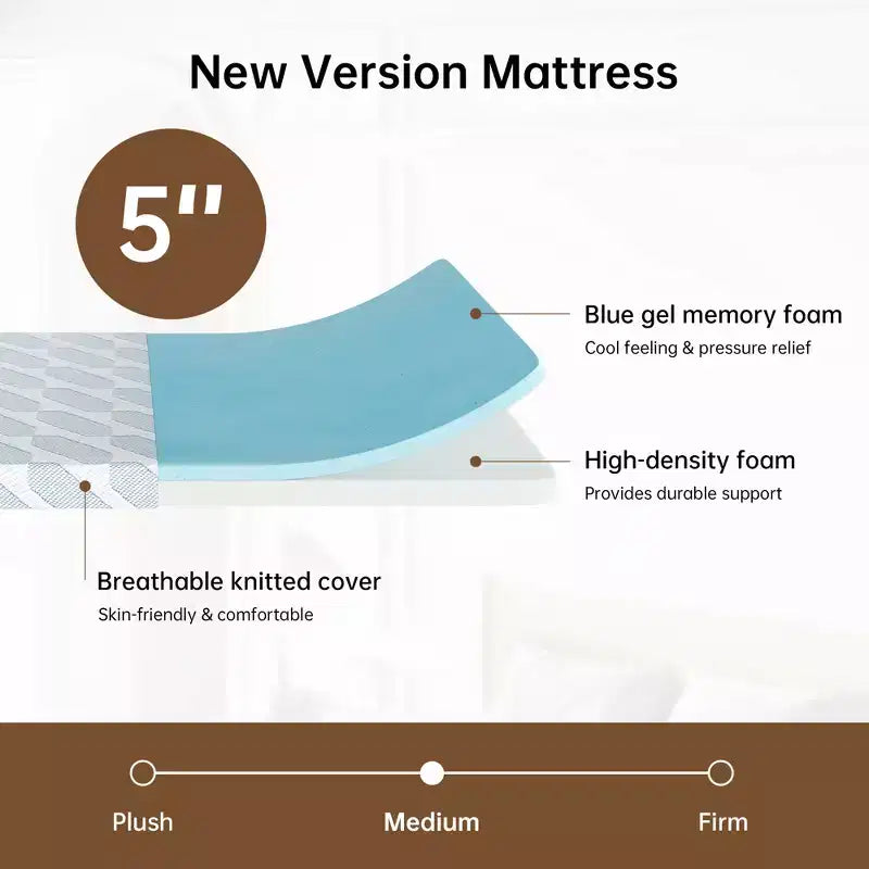 Materasso da 5 pollici per adulti, ragazzi e singoli, misure Twin/Twin XL/Full, materasso in memory foam rinfrescante, rivestimento rimovibile e lavabile, rigidità media.