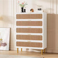 Rattan 5 Drawer Dresser for Bedroom, Chest of Drawers with Deep Drawers, Large Double Dresser for Closet with Wide Top, Tall Wooden Dresser for Living