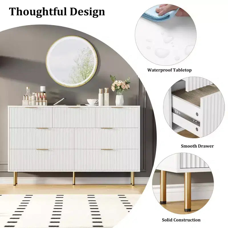 Comò in legno per camera da letto, cassettiera scanalata, comò moderni in legno per armadio, organizer per camera da letto
