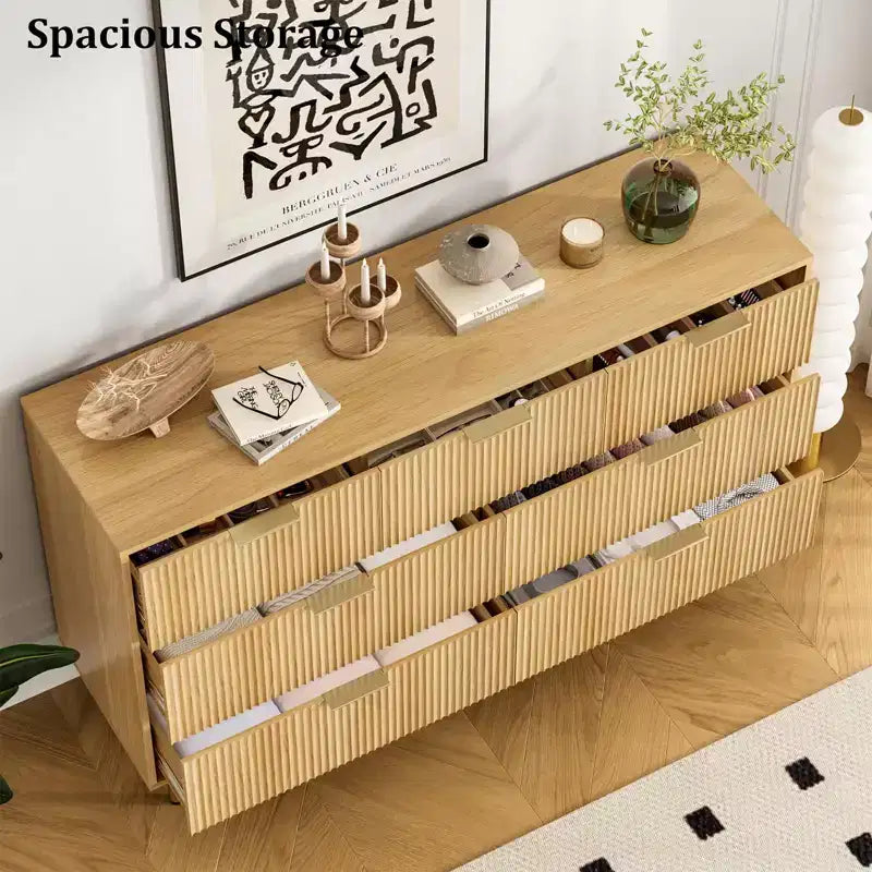 Comò in legno per camera da letto, cassettiera scanalata, comò moderni in legno per armadio, organizer per camera da letto
