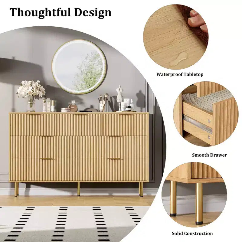 Comò in legno per camera da letto, cassettiera scanalata, comò moderni in legno per armadio, organizer per camera da letto