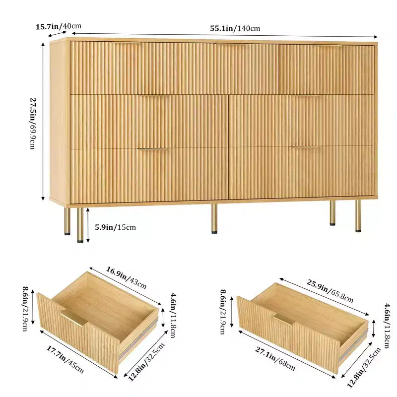 Comò in legno per camera da letto, cassettiera scanalata, comò moderni in legno per armadio, organizer per camera da letto