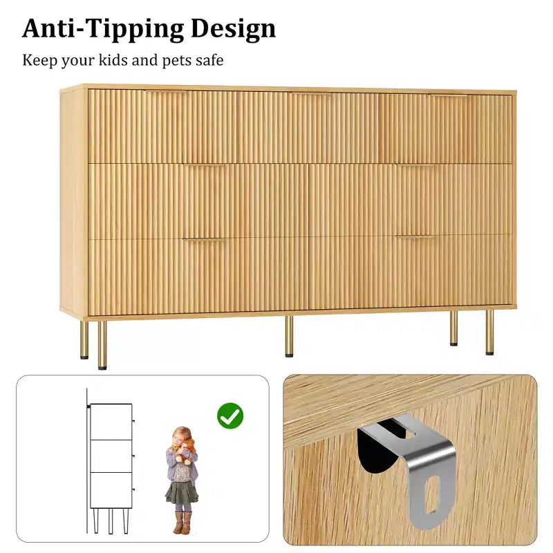 Comò in legno per camera da letto, cassettiera scanalata, comò moderni in legno per armadio, organizer per camera da letto