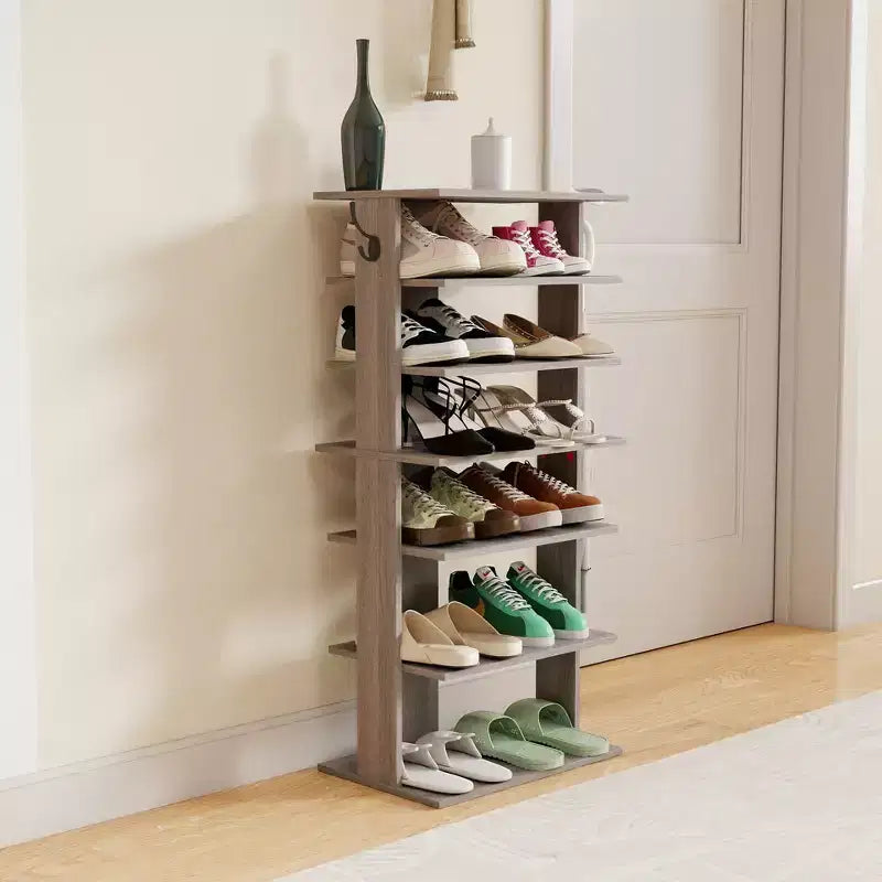 Scarpiera verticale a 7 livelli con ganci, organizzatore di scarpe multifunzione per l'ingresso