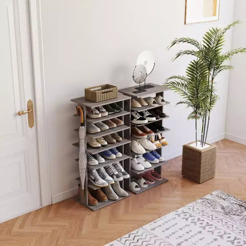 Scarpiera verticale a 7 livelli con ganci, organizzatore di scarpe multifunzione per l'ingresso