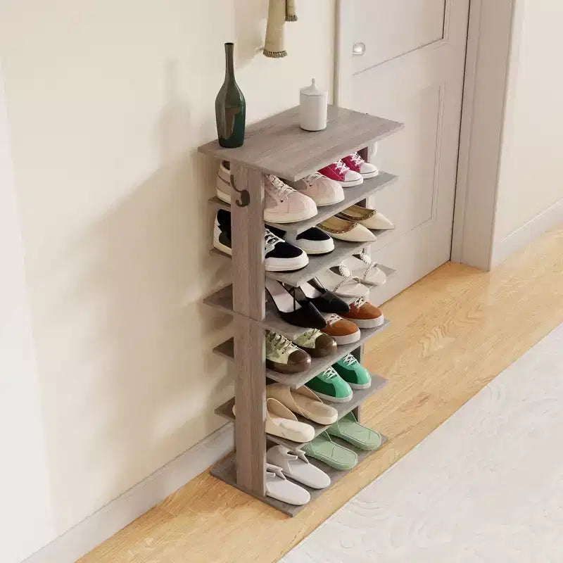 Scarpiera verticale a 7 livelli con ganci, organizzatore di scarpe multifunzione per l'ingresso