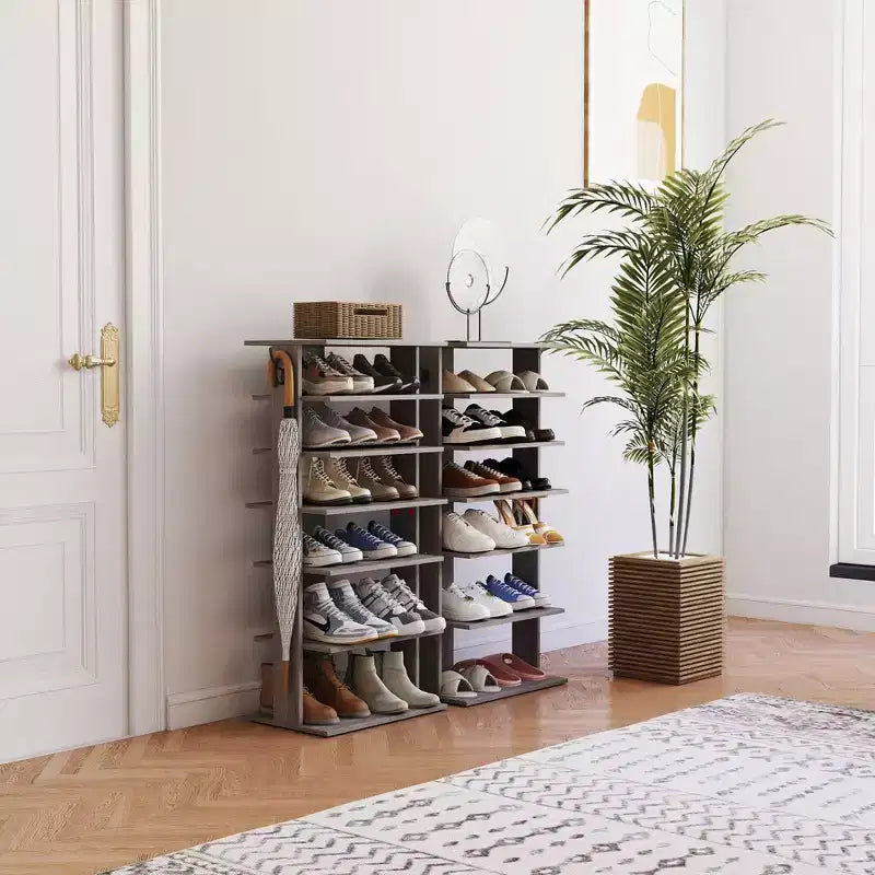 Scarpiera verticale a 7 livelli con ganci, organizzatore di scarpe multifunzione per l'ingresso