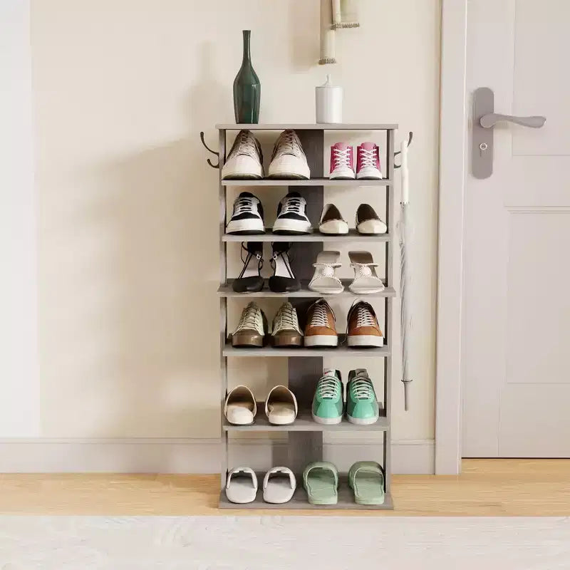 Scarpiera verticale a 7 livelli con ganci, organizzatore di scarpe multifunzione per l'ingresso