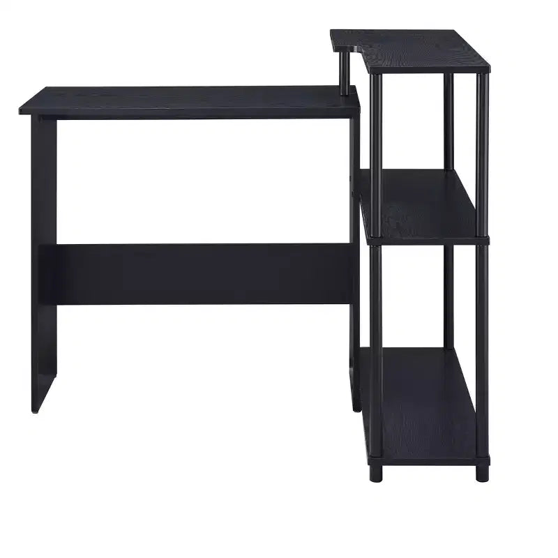 Scrivania a L, Scrivania da Studio con Ripiano Laterale Aperto, Telaio in Metallo, Scrivania Piccola con 3 Ripiani Contenitori per Ufficio Domestico, Spazio di Lavoro, Camera da Letto