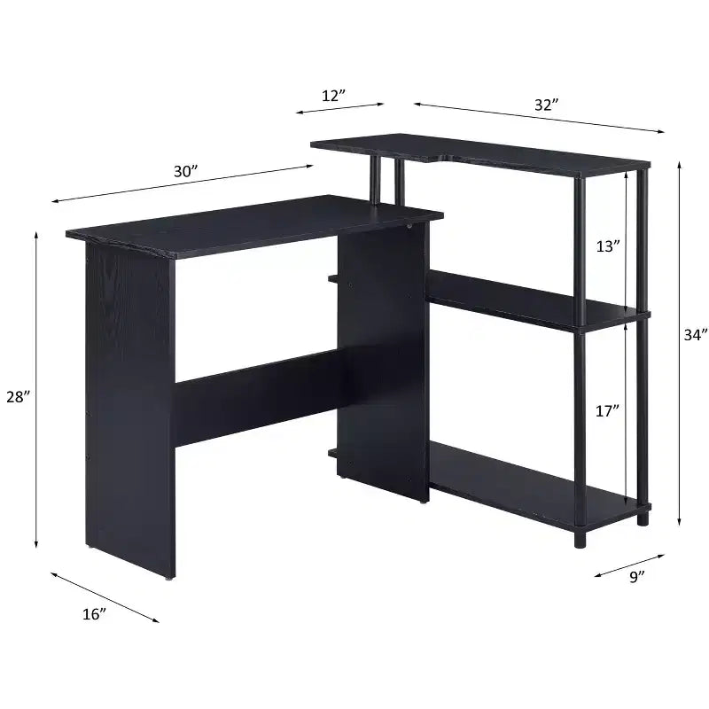 Scrivania a L, Scrivania da Studio con Ripiano Laterale Aperto, Telaio in Metallo, Scrivania Piccola con 3 Ripiani Contenitori per Ufficio Domestico, Spazio di Lavoro, Camera da Letto
