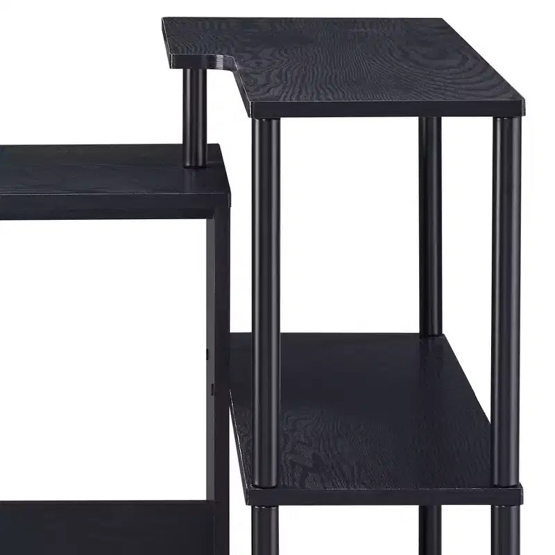 Scrivania a L, Scrivania da Studio con Ripiano Laterale Aperto, Telaio in Metallo, Scrivania Piccola con 3 Ripiani Contenitori per Ufficio Domestico, Spazio di Lavoro, Camera da Letto