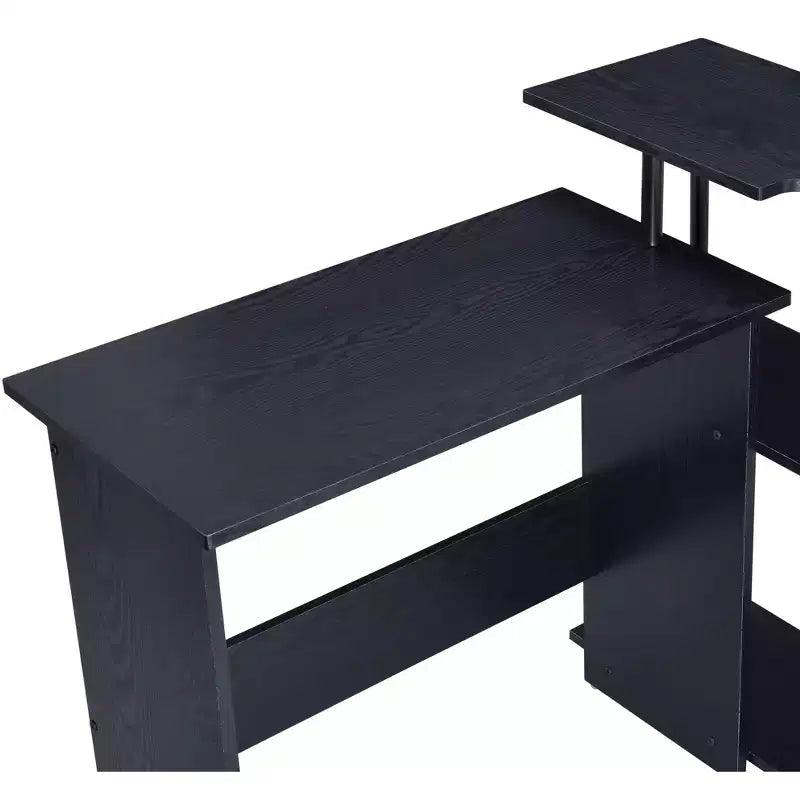 Scrivania a L, Scrivania da Studio con Ripiano Laterale Aperto, Telaio in Metallo, Scrivania Piccola con 3 Ripiani Contenitori per Ufficio Domestico, Spazio di Lavoro, Camera da Letto