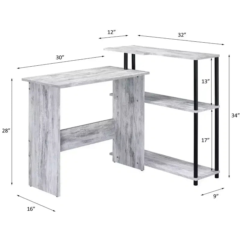 Scrivania a L, Scrivania da Studio con Ripiano Laterale Aperto, Telaio in Metallo, Scrivania Piccola con 3 Ripiani Contenitori per Ufficio Domestico, Spazio di Lavoro, Camera da Letto