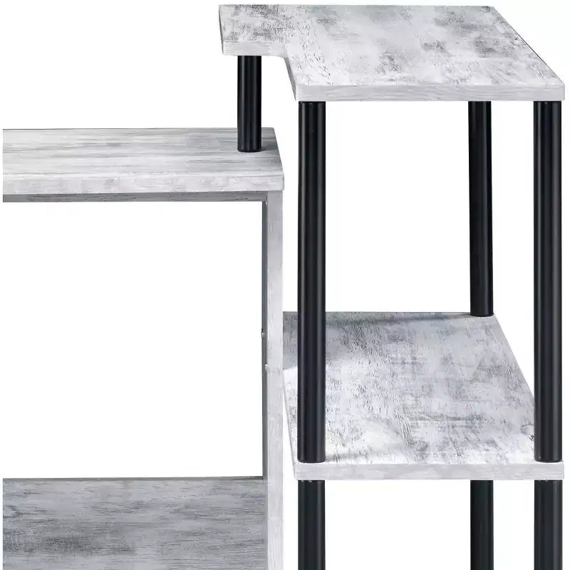 Scrivania a L, Scrivania da Studio con Ripiano Laterale Aperto, Telaio in Metallo, Scrivania Piccola con 3 Ripiani Contenitori per Ufficio Domestico, Spazio di Lavoro, Camera da Letto