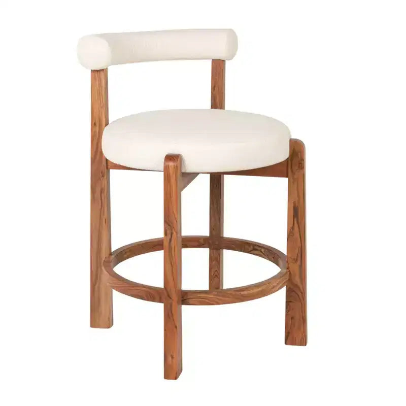  Acacia Wood & Boucle Counter Height Bar Chair