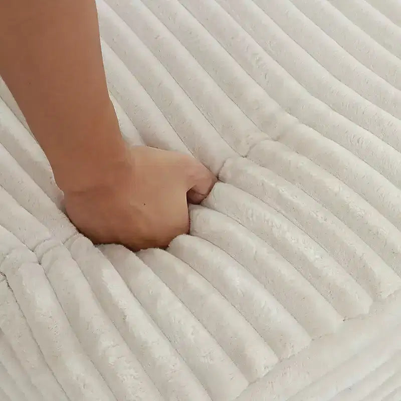 Pouf Imbottito in Peluche Comodo e Contenitivo Divano Sezionale Modulare per Soggiorno Beige