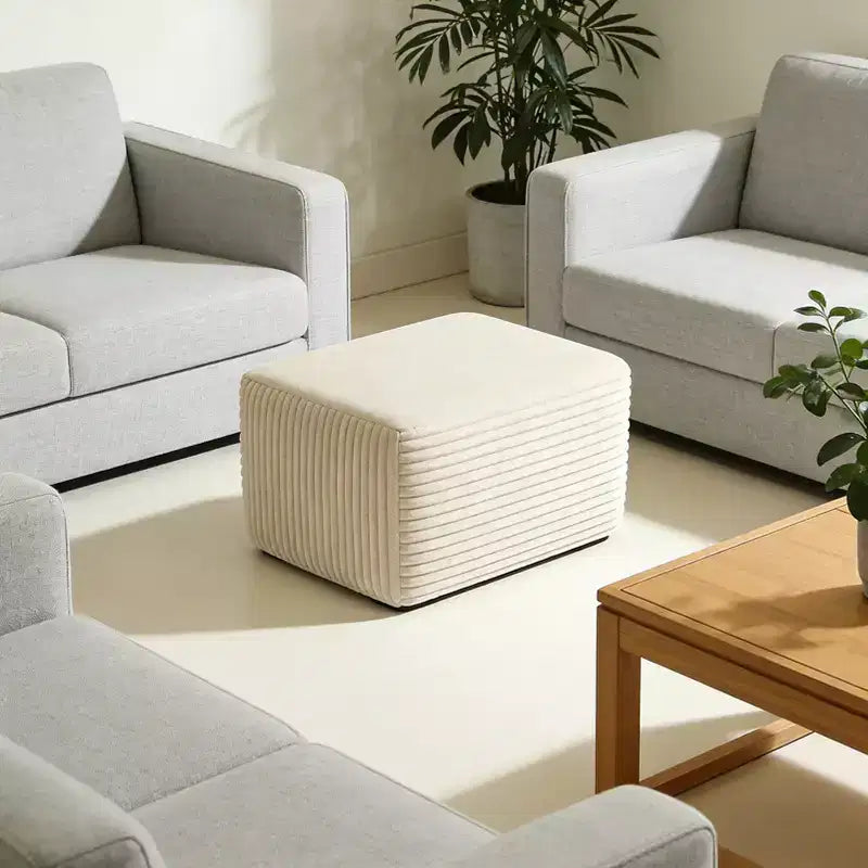 Pouf Imbottito in Peluche Comodo e Contenitivo Divano Sezionale Modulare per Soggiorno Beige