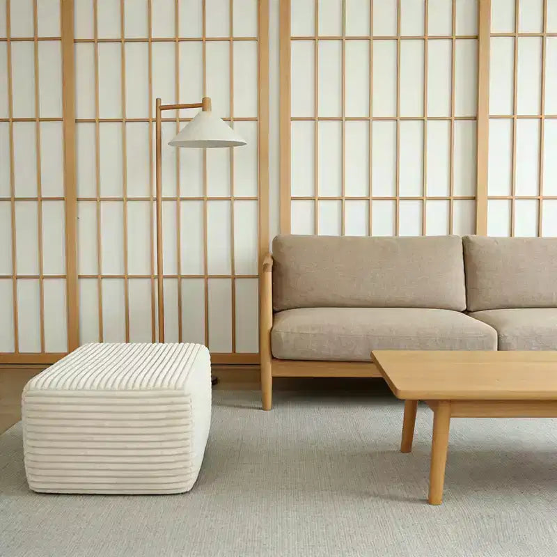Pouf Imbottito in Peluche Comodo e Contenitivo Divano Sezionale Modulare per Soggiorno Beige