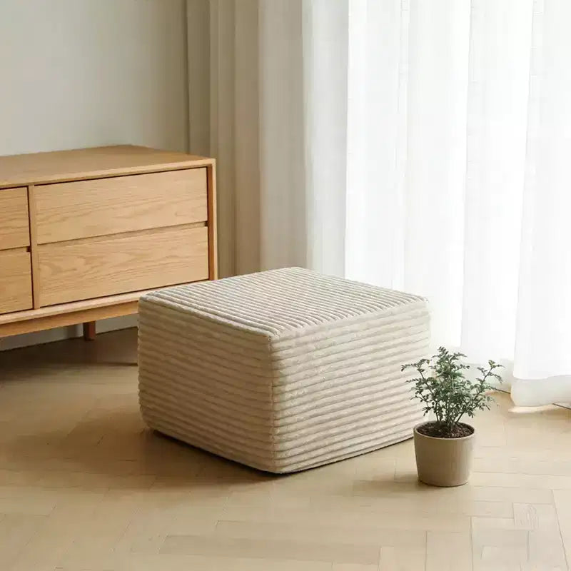Pouf Imbottito in Peluche Comodo e Contenitivo Divano Sezionale Modulare per Soggiorno Beige