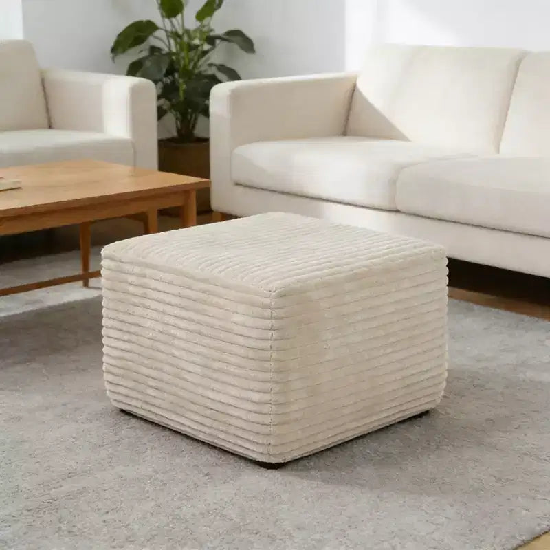 Pouf Imbottito in Peluche Comodo e Contenitivo Divano Sezionale Modulare per Soggiorno Beige