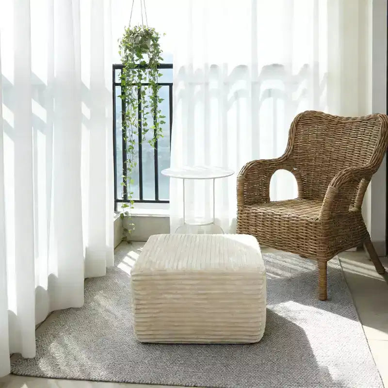 Pouf Imbottito in Peluche Comodo e Contenitivo Divano Sezionale Modulare per Soggiorno Beige