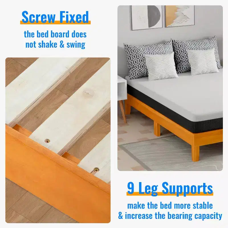 Struttura Letto in Legno Versatile Base Materasso in Legno Massiccio con 14 Doghe Nessuna Rete a Molle Necessaria