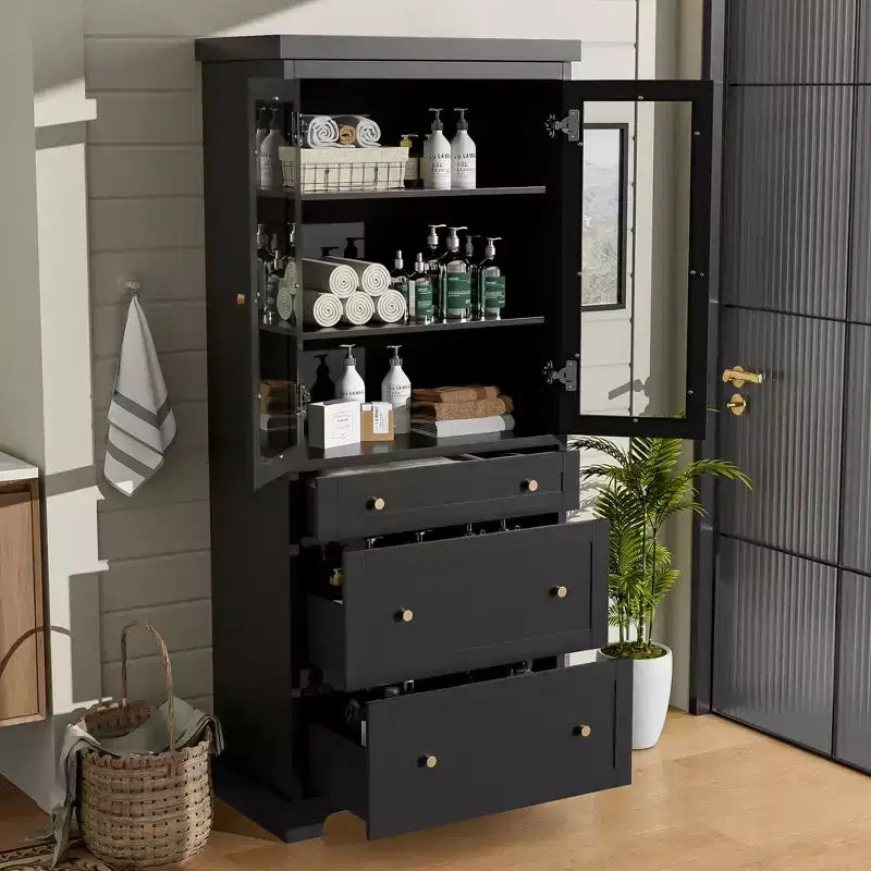 Mobiletto portaoggetti da bagno 70, armadietto da pavimento indipendente con 3 cassetti e ripiani regolabili, mobile dispensa da cucina per bagno, ufficio
