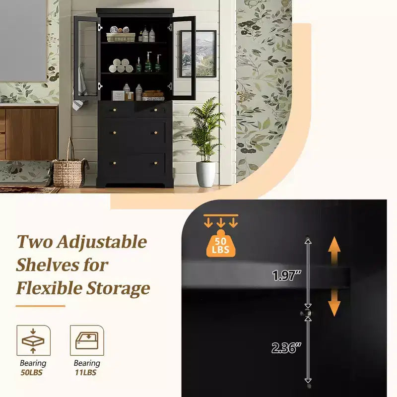 Mobiletto portaoggetti da bagno 70, armadietto da pavimento indipendente con 3 cassetti e ripiani regolabili, mobile dispensa da cucina per bagno, ufficio