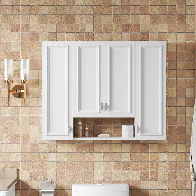 Mobiletto da Bagno Moderno con 5 Ripiani Regolabili, Armadietto a Muro, Cerniere Ammortizzate e Design a Giorno, Bianco