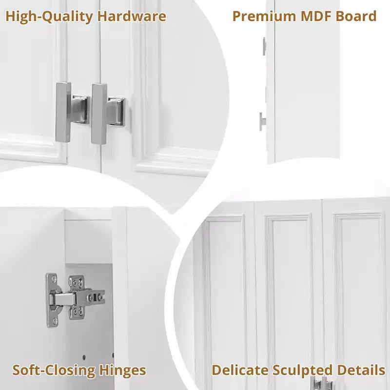 Mobiletto da Bagno Moderno con 5 Ripiani Regolabili, Armadietto a Muro, Cerniere Ammortizzate e Design a Giorno, Bianco