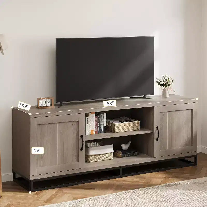 Mobile TV per soggiorno, ripiani regolabili a 2 livelli, base in metallo, console multimediale per TV da 75 pollici, grigio